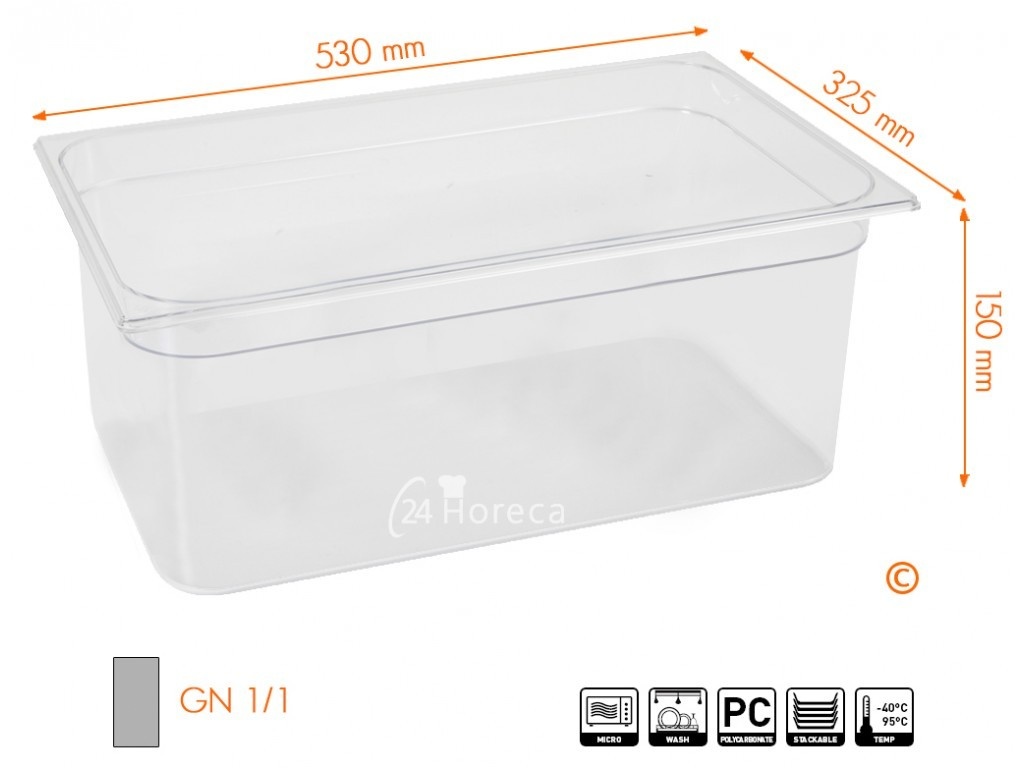Hendi Gastronormbak GN1/1 - 150mm Polycarbonaat, foto 2 van 2