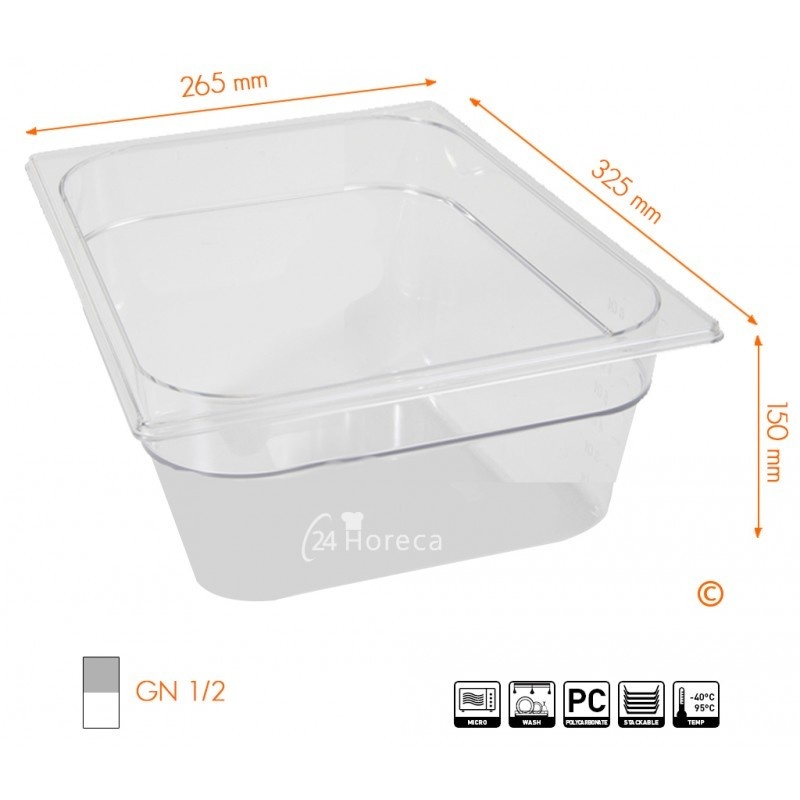 Hendi Gastronormbak 1/2 - 150mm diep | Polycarbonaat | 325x265mm, foto 2 van 2