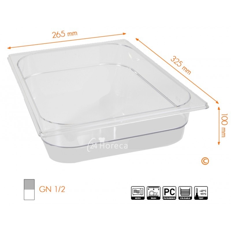 Hendi Gastronormbak 1/2 - 100mm diep | Polycarbonaat | 325x265mm, foto 2 van 2