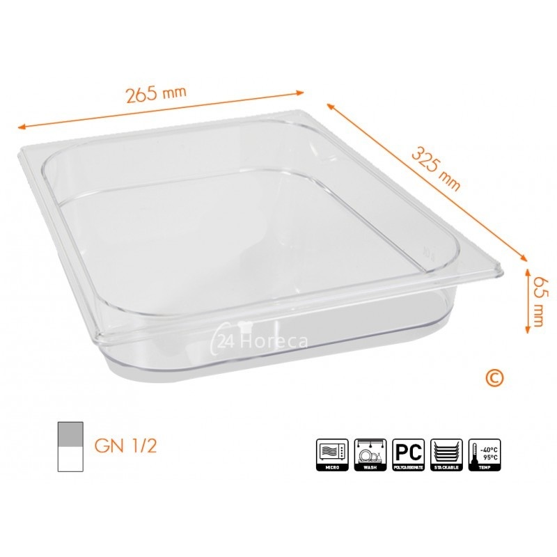 Hendi Gastronormbak 1/2 - 65mm diep | Polycarbonaat | 325x265mm, foto 2 van 2