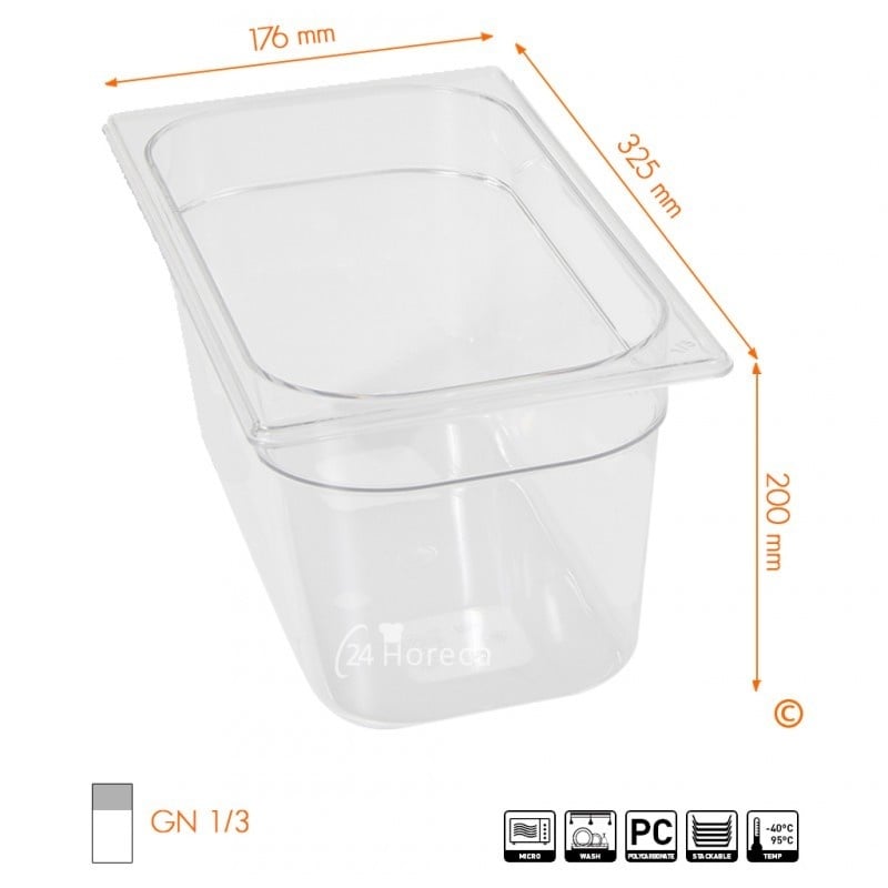 Hendi Gastronormbak 1/3 - 200mm diep | Polycarbonaat | 325x176mm, foto 2 van 2