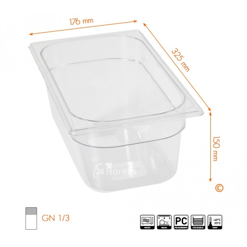 Hendi Gastronormbak 1/3 - 150mm diep | Polycarbonaat | 325x176mm, foto 2 van 2