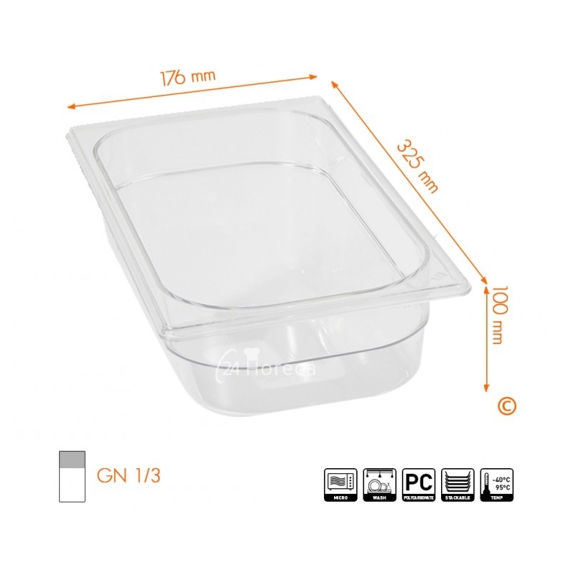 Hendi Gastronormbak 1/3 - 100mm diep | Polycarbonaat | 325x176mm, foto 2 van 2