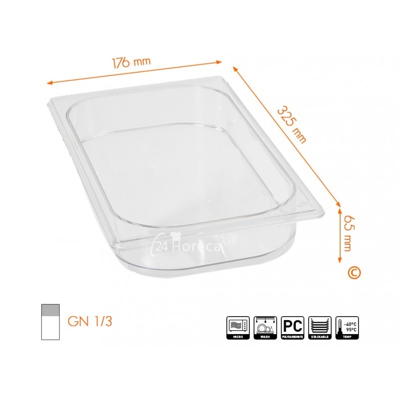 Hendi Gastronormbak 1/3 - 65mm diep | Polycarbonaat | 325x176mm, foto 2 van 2