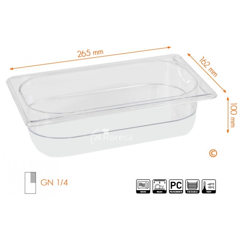 Hendi Gastronormbak 1/4 - 100mm diep | Polycarbonaat | 265x162mm, foto 2 van 2