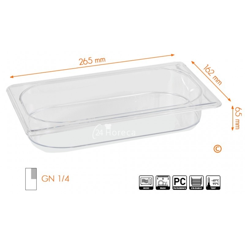 Hendi Gastronormbak 1/4 - 65mm diep | Polycarbonaat | 265x162mm, foto 2 van 2