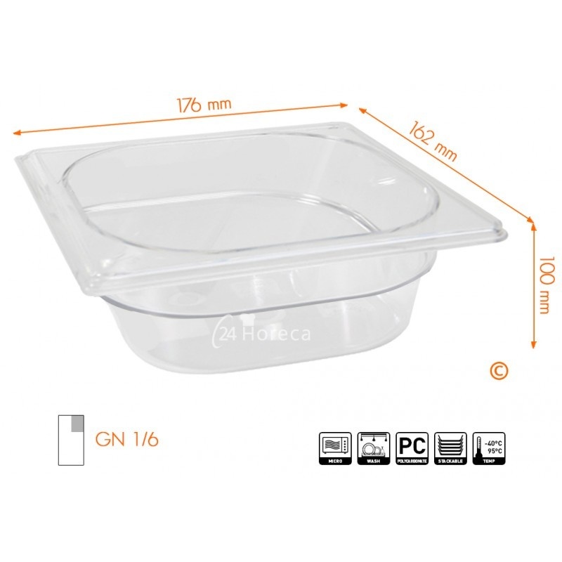Hendi Gastronormbak 1/6 - 100mm diep | Polycarbonaat | 176x162mm., foto 2 van 2