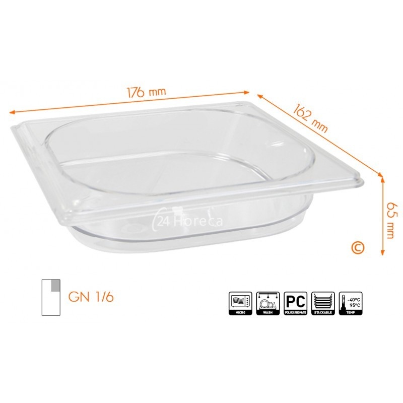Hendi Gastronormbak 1/6 - 65mm diep | Polycarbonaat | 176x162mm., foto 2 van 2
