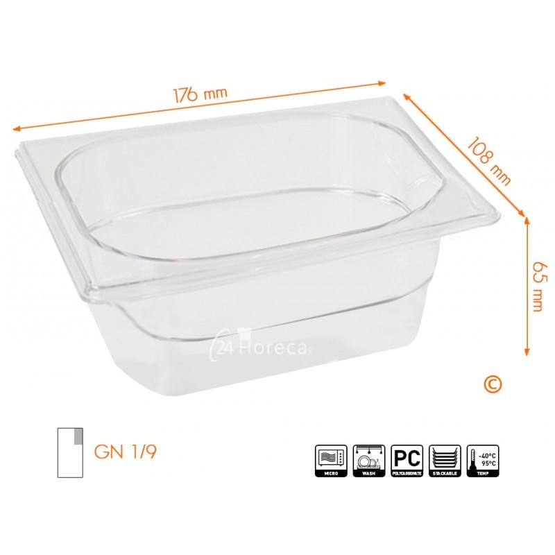 Hendi Gastronormbak 1/9 - 65mm diep | Polycarbonaat | 176x162mm., foto 2 van 2