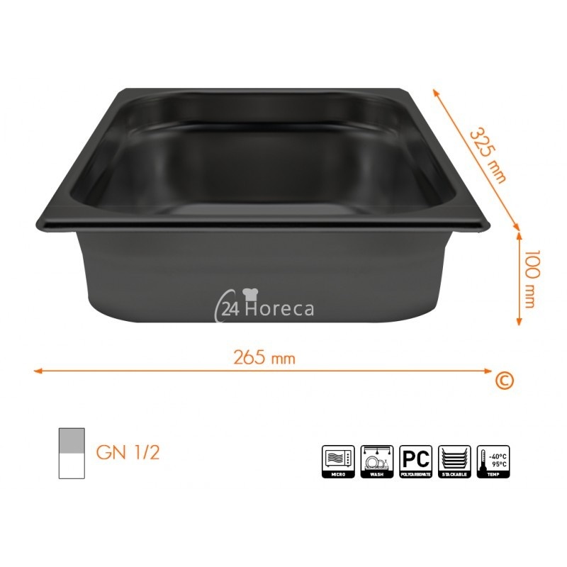 Hendi Gastronormbak polycarbonaat zwart GN1/2 - H100mm | 325x265mm, foto 2 van 2