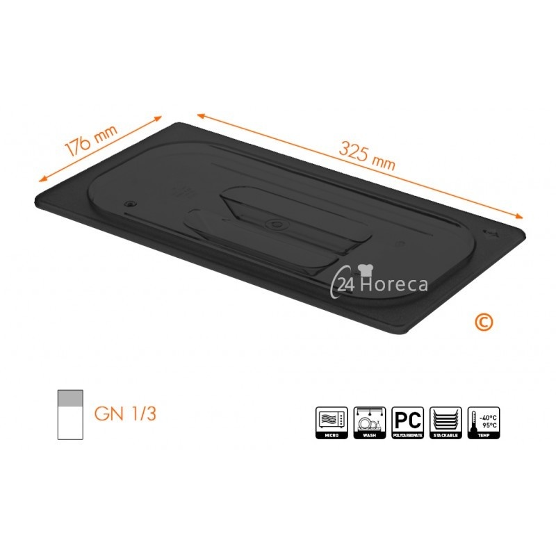 Hendi Gastronormdeksel GN1/3 Polycarbonaat zwart | 325x176mm., foto 2 van 2