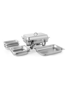 Hendi Chafing dish Fiora | 2 extra bakken GN 1/2 65 mm diep en 3 extra pannen GN 1/3 65 mm diep.