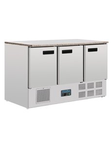 Polar Koelwerkbank met 3 deuren en marmeren blad 368 Liter | +2°C tot +5°C | 137x70xH88cm.