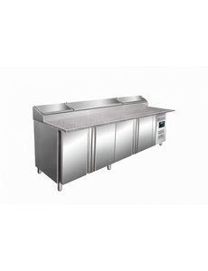 Saro Koelwerkbank met 4 Deuren en  Marmeren Werkblad  | SH 2500 |  | 14x GN1/3 | 250x85x(H)108-114cm