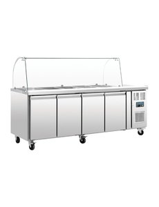 Polar Saladette met 4 deuren 4x GN1/1 | -2°C tot +8°C | 136Hx223x70cm.