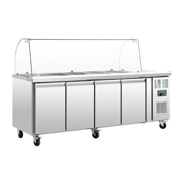 Polar Saladette met 4 deuren 4x GN1/1 | -2°C tot +8°C | 136Hx223x70cm.