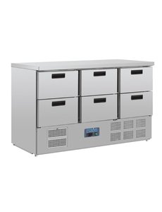 Polar Koelwerkbank met 6 laden 368 liter | +2°C tot +5°C | 87Hx137x70cm.