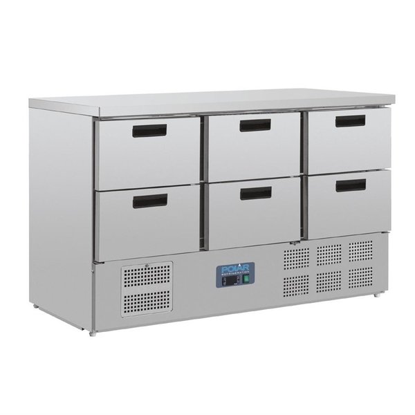 Polar Koelwerkbank met 6 laden 368 liter | +2°C tot +5°C | 87Hx137x70cm.