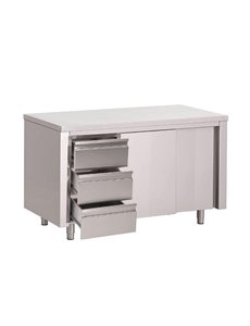 Gastro-M Werktafel met Schuifdeuren en 3 Laden | 160x70x(H)85cm