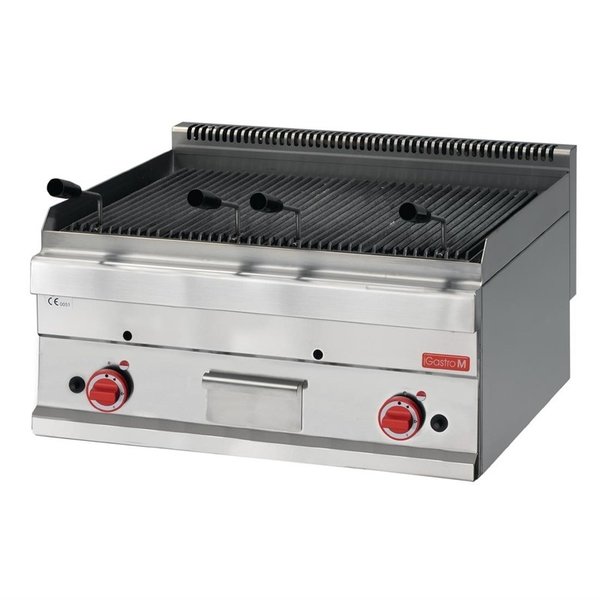 Gastro-M Aardgas lavasteen grill met 2 zones | 11kW Gas | 600x700x(H)280mm