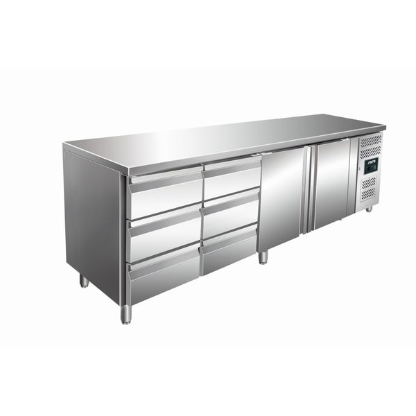 Saro  Saro Koelwerkbank met 2 deuren / 6 lades | Kylja 4140 TN | 223x70x(H)89-95cm