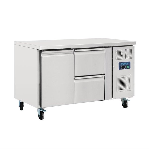 Polar Polar U-serie Koelwerkbank met 1 Deur en 2 Laden 282 Liter | -2°C tot +5°C | 85Hx136x70cm.