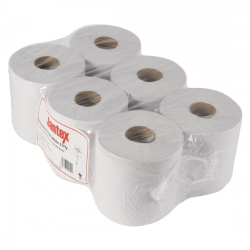 Jantex Jantex Centrefeed handdoekrollen 2-laags Wit 120 m. | Ca. 400 vellen per rol | 6 stuks, foto 2 van 2