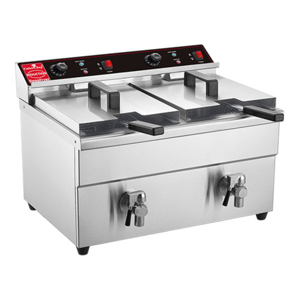 CaterChef Caterchef Inductie Friteuse | Met Aftapkraan | 2 x 8 Liter | 2x 230V/3500W | 42(H)x47x58cm