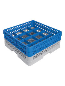 CaterRacks Glazenkorf 16 Vakken met 2 Opzetranden | 50x50xH22 cm. | Max Ø11.2 Max H16 cm. | CR16-2Z