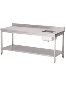 Gastro-M Gastro M RVS cheftafel met spoelbak rechts en achteropstand 85x120x70cm