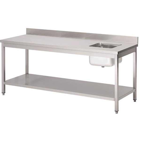 Gastro-M Gastro M RVS cheftafel met spoelbak rechts en achteropstand 85x120x70cm