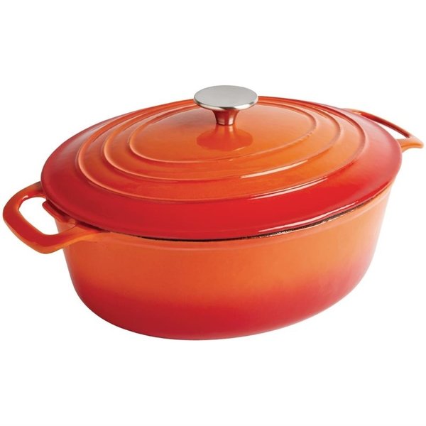 Vogue Vogue Ovale gietijzeren braadpan oranje 5 Liter | 11(h)x 24,3(b)x 29,5(d)cm