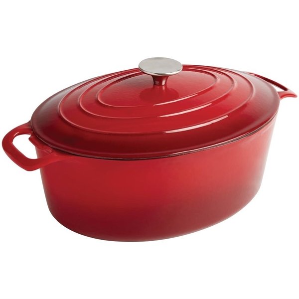 Vogue Vogue Ovale gietijzeren braadpan rood 5 Liter | 11(h)x 24,3(b)x 29,5(d)cm