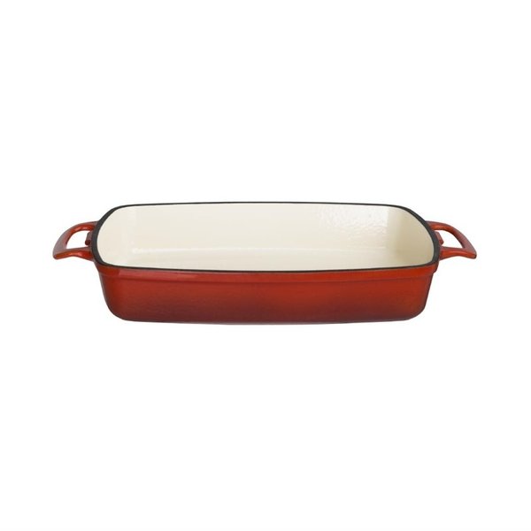 Vogue Vogue Rechthoekige gietijzeren ovenschaal rood 2,8L | 5,5(h)x 39(b)x23,5(d)cm.