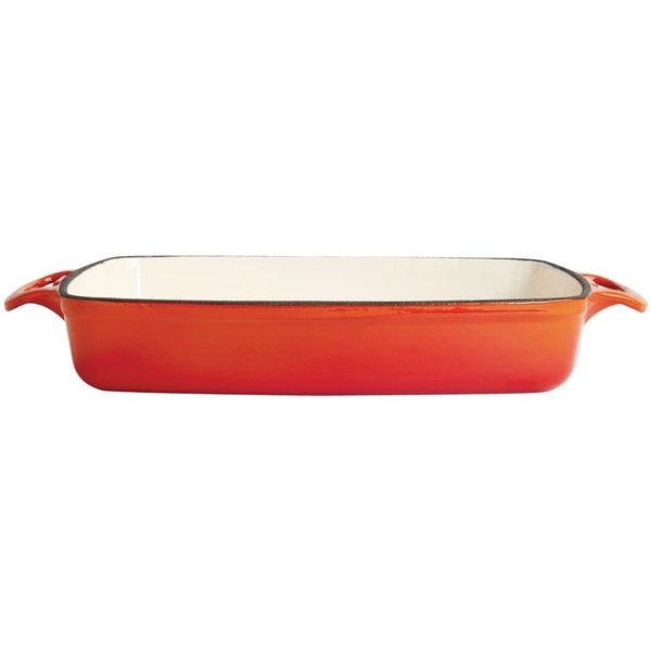 Vogue Vogue Rechthoekige gietijzeren ovenschaal oranje 2,8L | 5,5(h)x 39(b)x23,5(d)cm.