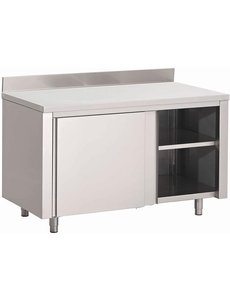 Gastro-M RVS werktafel met schuifdeuren en achteropstand | 85x100x70cm