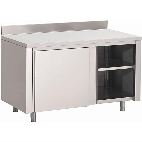 Gastro-M Gastro M RVS werktafel met schuifdeuren en achteropstand | 85x100x70cm