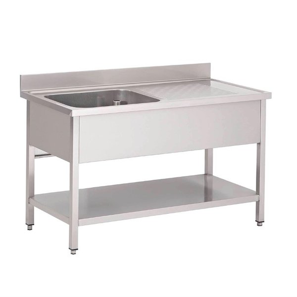 Gastro-M Gastro M Spoeltafel met spoelbak links en achteropstand RVS | 140x70cm