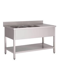 Gastro-M RVS spoeltafel 2 spoelbakken links | 160x70cm