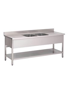 Gastro-M RVS spoeltafel 2 spoelbakken midden  | 200x70cm