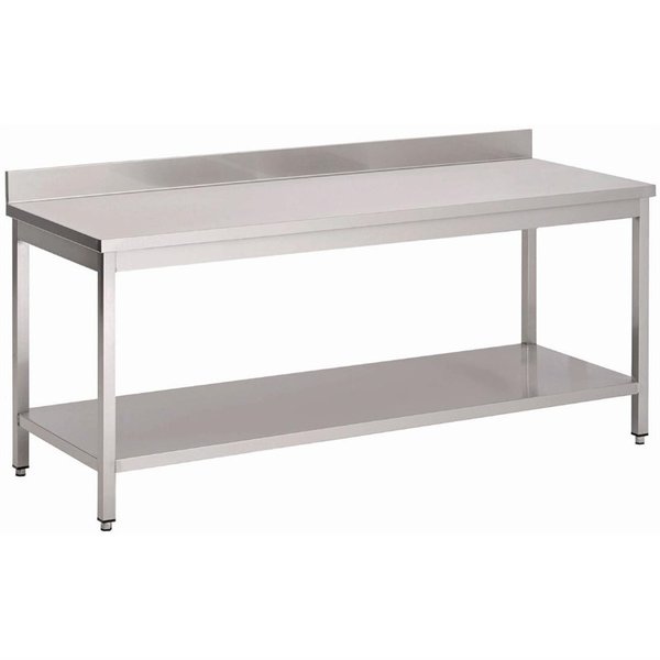 Gastro-M Gastro M RVS werktafel met onderblad en achteropstand | 85x120x70cm