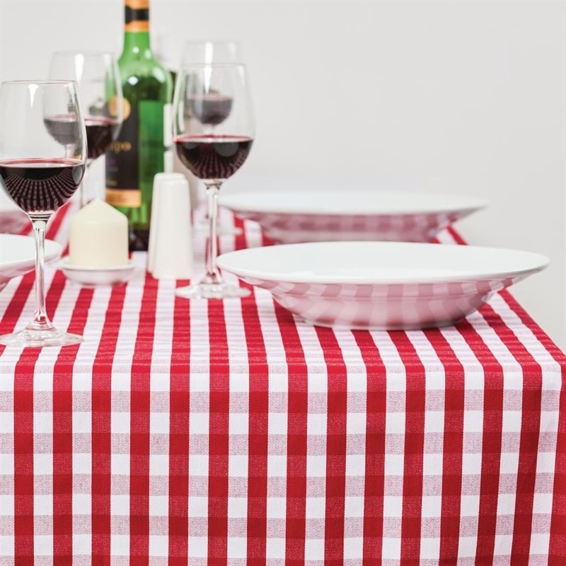Mitre Essentials Mitre Comfort Gingham tafelkleed rood-wit | 100% polyester. 178x178cm, foto 2 van 4