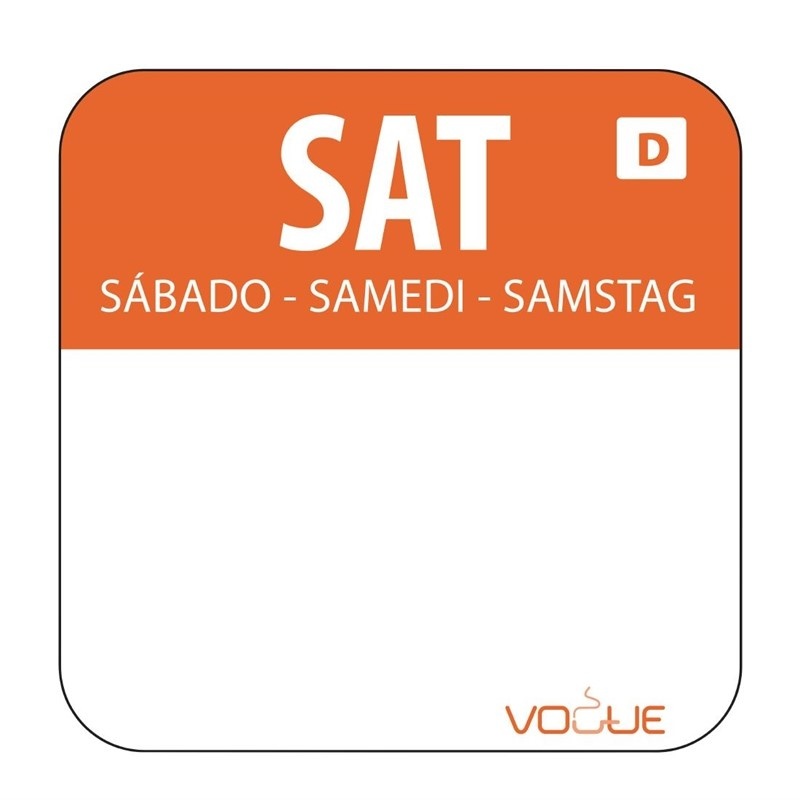 Vogue Vogue Oplosbare kleurcode voedseletiketten Zaterdag | 2x2 cm. | 1000 stuks