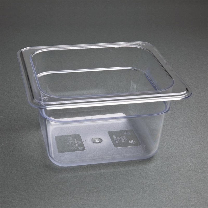 Vogue Vogue Polycarbonaat bak transparant GN 1/6 - 100mm | 176x162mm.