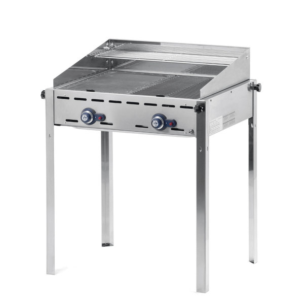 Hendi Green Fire gasbarbecue met 2 branders | Gietijzer rooster + bakplaat | 11.6kW