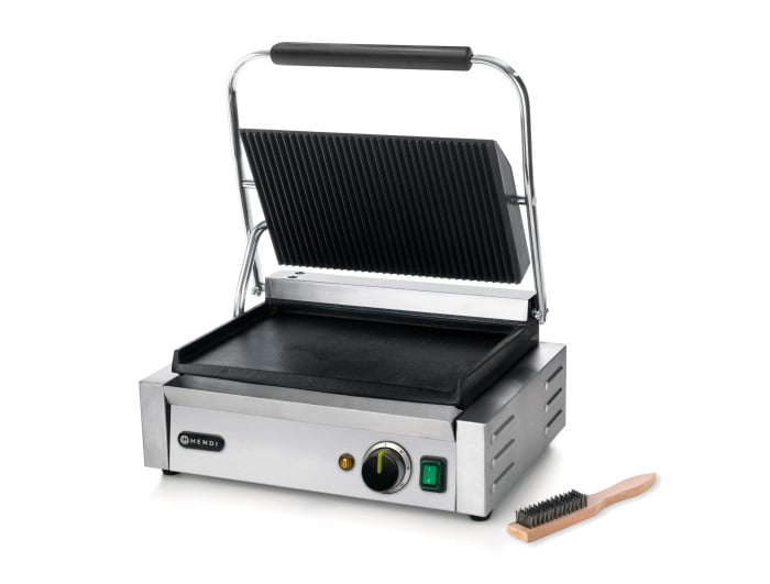 Hendi Hendi Contactgrill 'Panini' Glad-Geribd | 200W | 430x370x(H)210 mm.