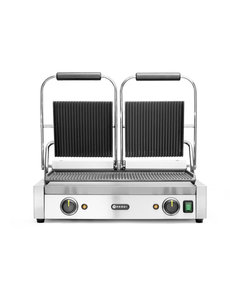 Hendi Contactgrill  dubbel geribd | 3600W | Grilloppervlak onderplaat 475x230mm.