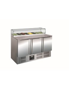 Saro Pizza Koelwerkbank met 3 Deuren en Glasvitrine | 444 Liter |  137x70x(H)118cm