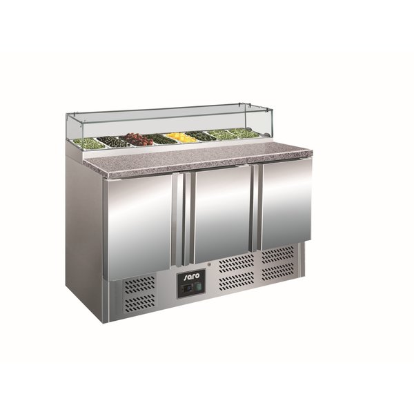 Saro Saro Pizza Koelwerkbank met 3 Deuren en Glasvitrine | 444 Liter |  137x70x(H)118cm