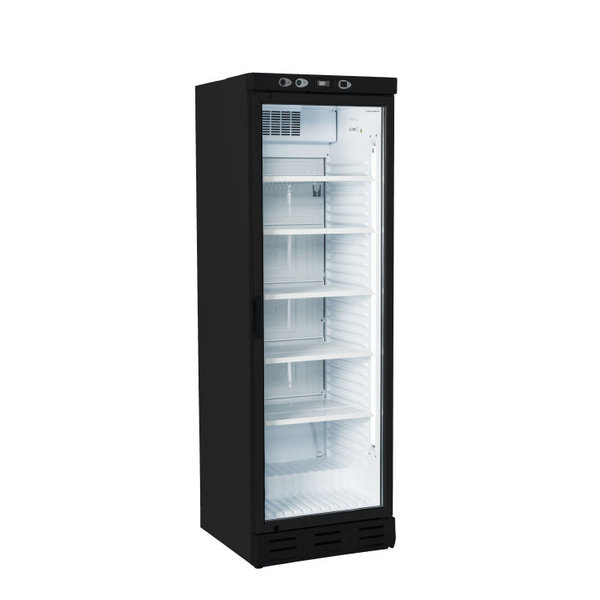 Tefcold Koelkast met glazen deur en LED zwart 350 liter | 600x610xH1890mm